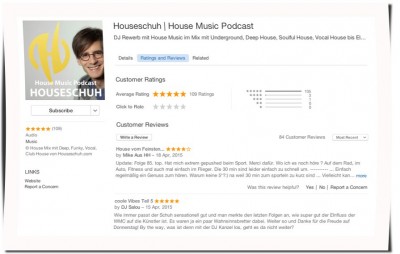 Houseschuh Rezensionen bei iTunes, April 2015