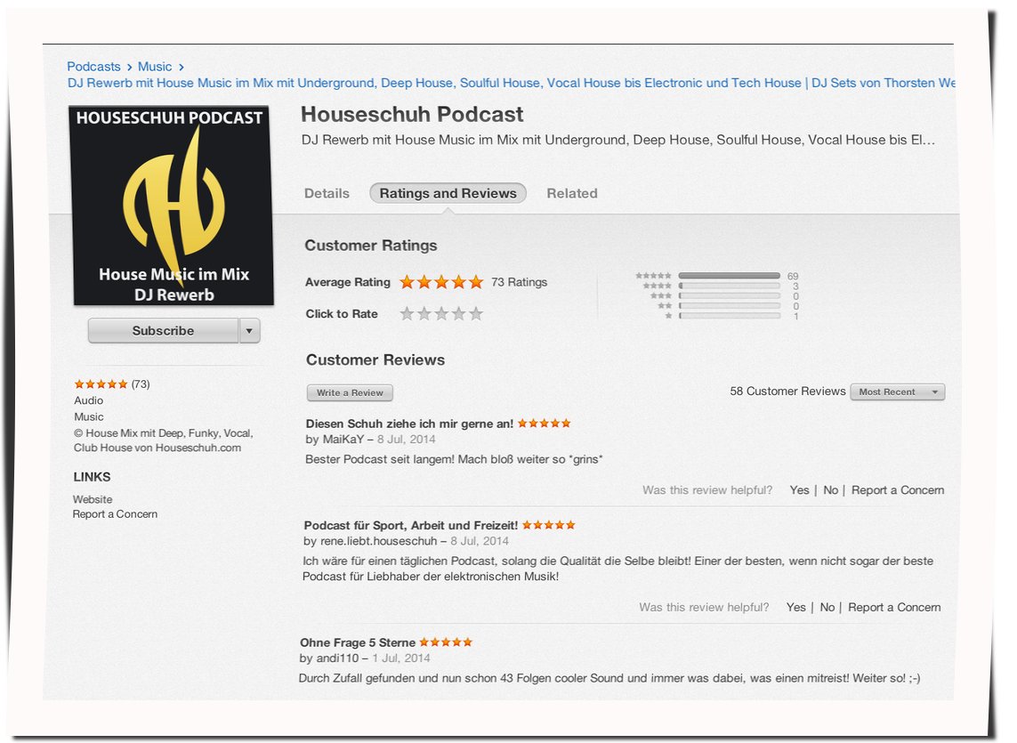 HSP45 Houseschuh Rezensionen bei iTunes, 9. Juli 2014